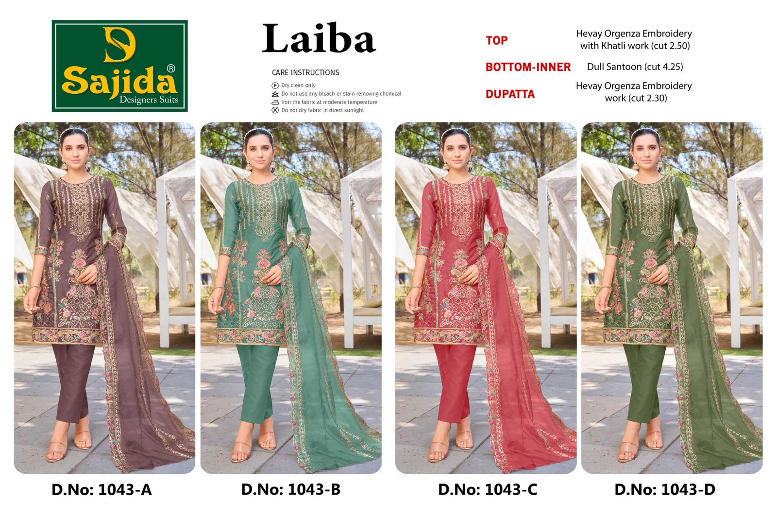 Laiba Vol1 By Sajida Organza Embroidery Designer Suit Suppliers In India